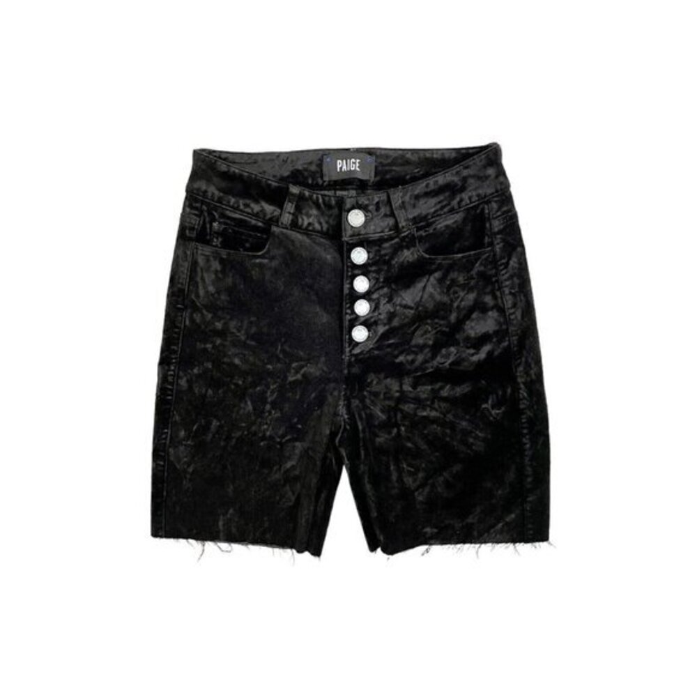 Paige Denim Black Velvet Cut Off Shorts Raw Hem Exposed Buttons SZ 24